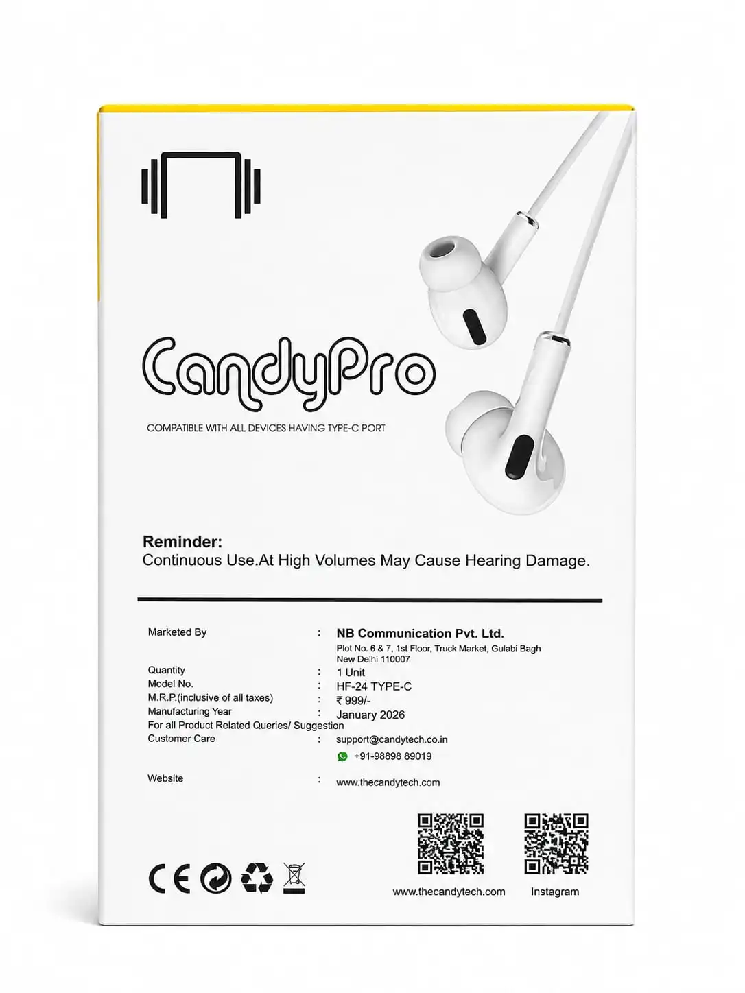 CandyTech CandyPro Type-C Wired Earphones – Stylish Design, Clear Sound & Convenient Volume Control for Everyday Listening.”