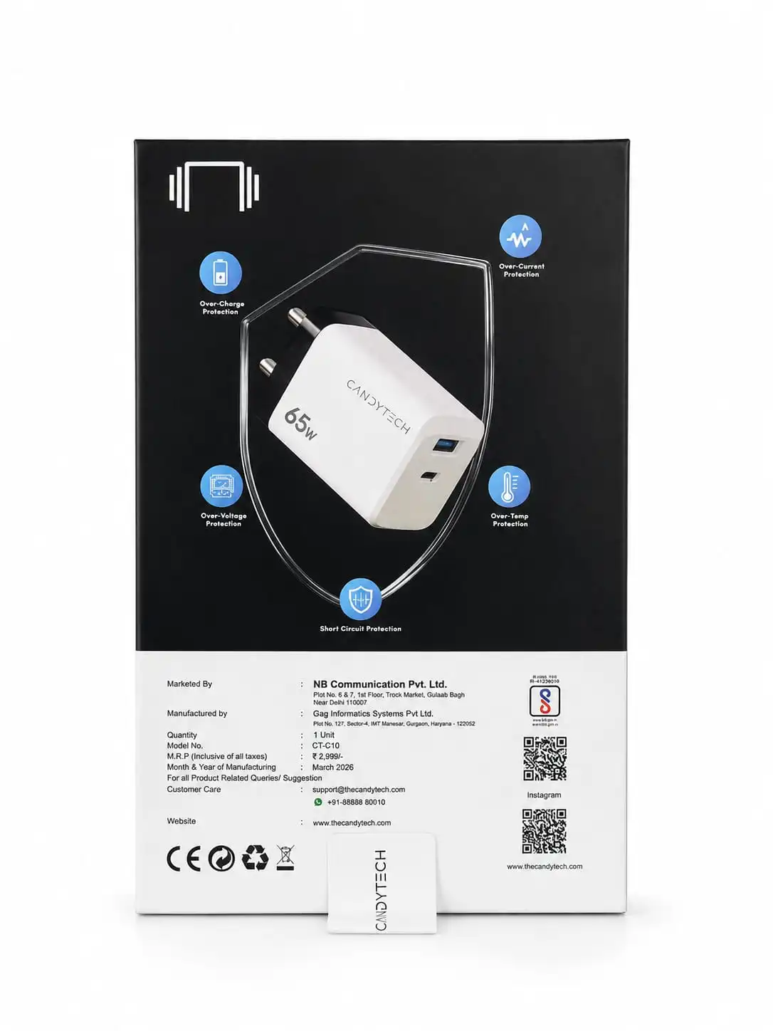 CANDYTECH 65W charger – power up faster, wherever you go! With Warrent