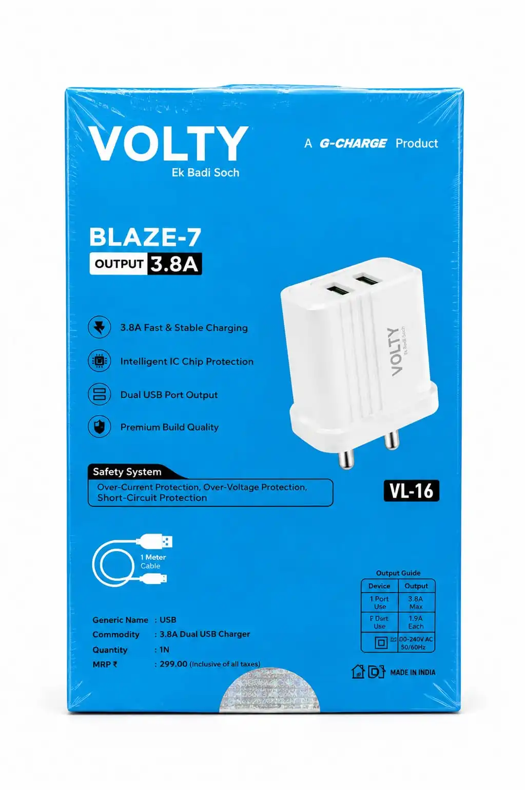 VOLTY BLAZE-7 Dual USB Charger ⚡VL-16 🔌 Dual USB Port for convenient charging 3.8A With Warrenty