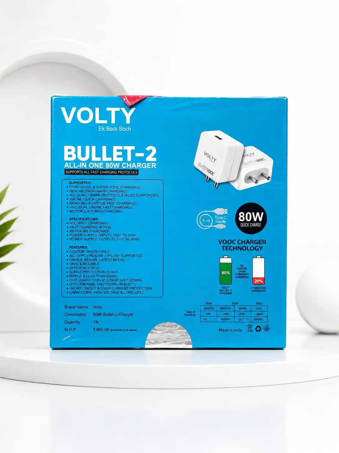 ⚡VOLTY BULLET-2 80W Fast Charger ⚡🔋 Powerful 80W Quick Charging.