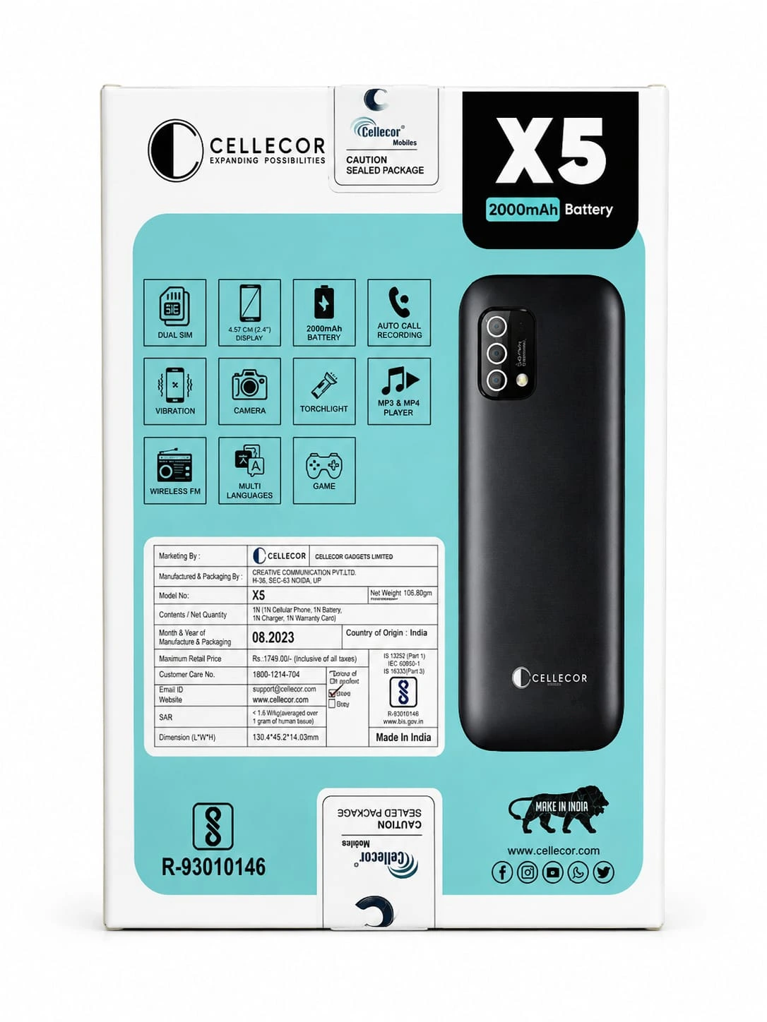📱 Cellecor X5 – Features 4G & VoLTE Support – Fast and reliable calling experience 2000mAh Battery – with warrenty by site