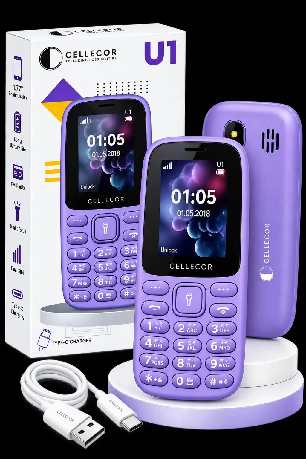 Cellecor U1 Feature Phone 📱 4.5 cm (1.8") Display – Clear and easy-to-use screen.warrenty on site