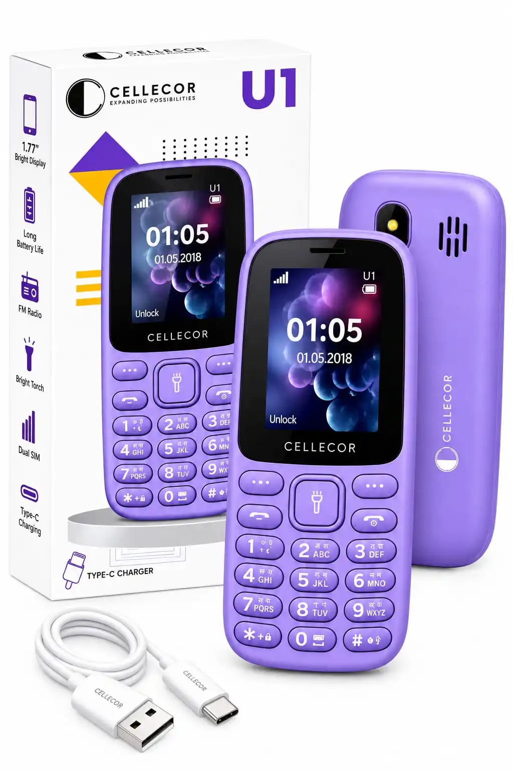 Cellecor U1 Feature Phone 📱 4.5 cm (1.8") Display – Clear and easy-to-use screen.warrenty on site
