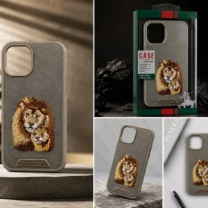I phone 12 Stylish lion design with a classy leather-textured finish. Perfect blend of luxury, elegance & everyday protection