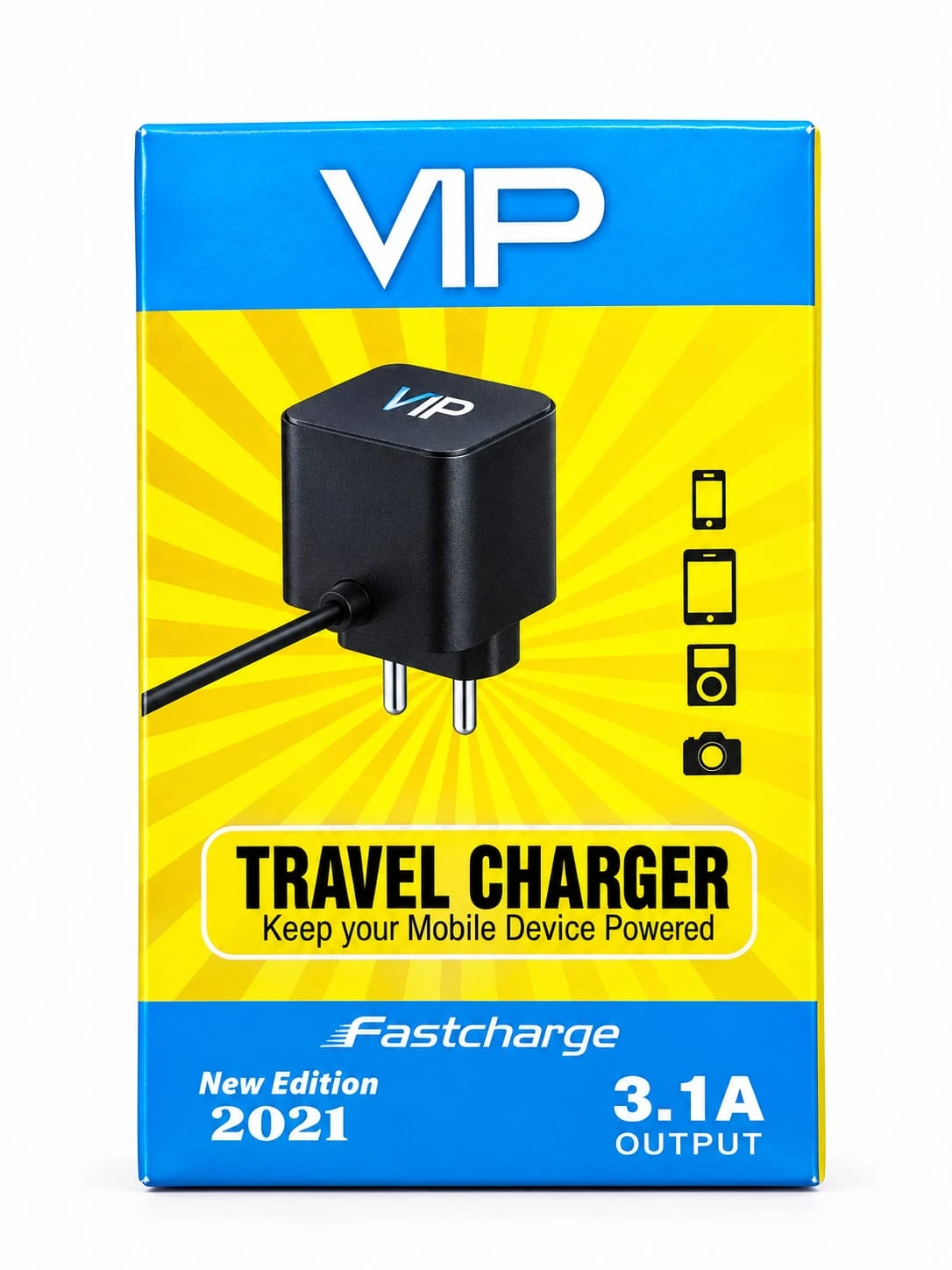 ⚡ Fast and reliable 3.1A charging output Short product caption: VIP 3.1A Travel Charger.