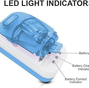 A compact and convenient universal battery charger with adjustable contacts and LED indicators for easy monitoring of charging, battery connection, and full-charge status.”