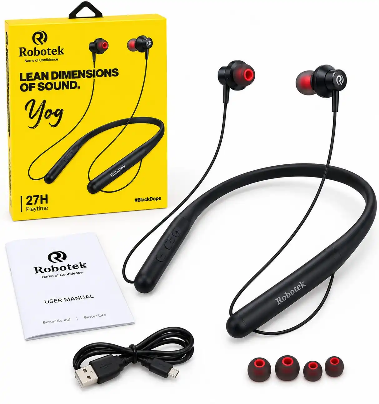 Robotek Stylish and comfortable neckband design Enjoy clear and immersive sound quality.