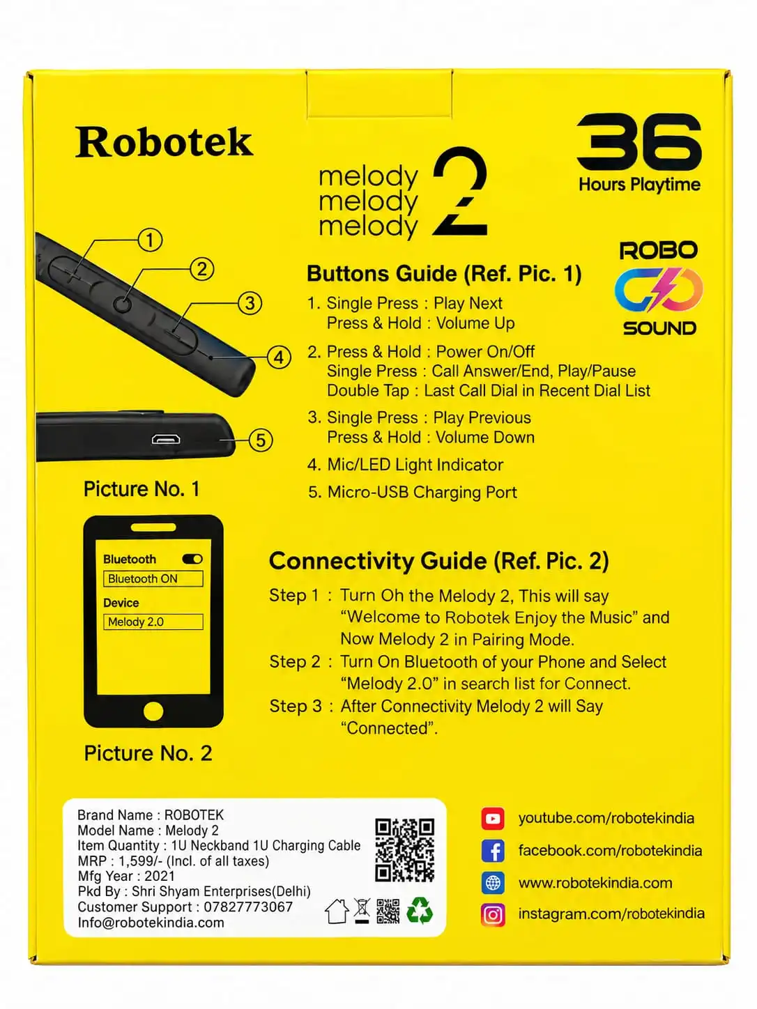 Robotek Stylish and comfortable neckband design Enjoy clear and immersive sound quality.