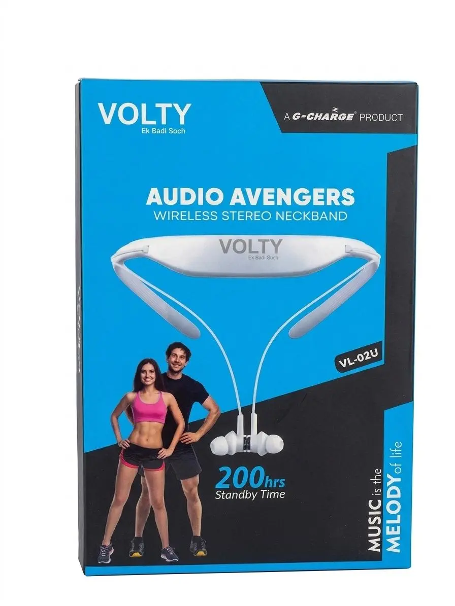 VOLTY Audio Avengers VL-02U – Product Lines 🎧 Stylish white wireless stereo neckband.