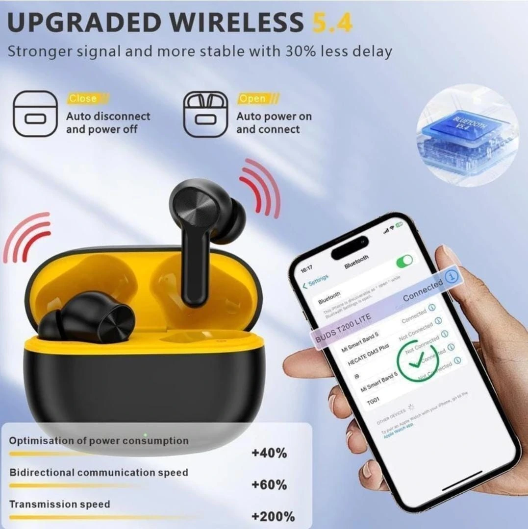realme Buds T200 Lite Bluetooth in Ear Earbuds,4 Mic, AI ENC for Calls,48 Hours Total Playback with Fast Charging and Low Latency Gaming TWS,Google Fast Pair, with mic (Volt Black)