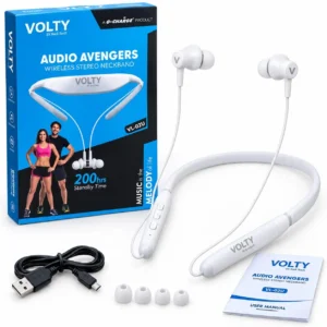 VOLTY Audio Avengers VL-02U – Product Lines 🎧 Stylish white wireless stereo neckband.