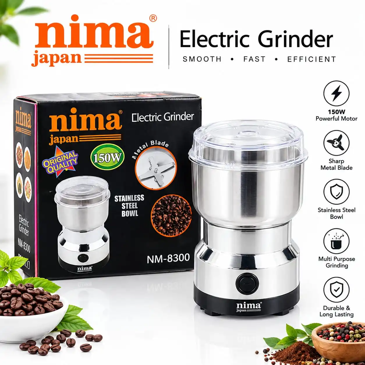 “Nima NM-8300 – Powerful grinding, compact design aur everyday kitchen convenience ek hi grinder mein!”