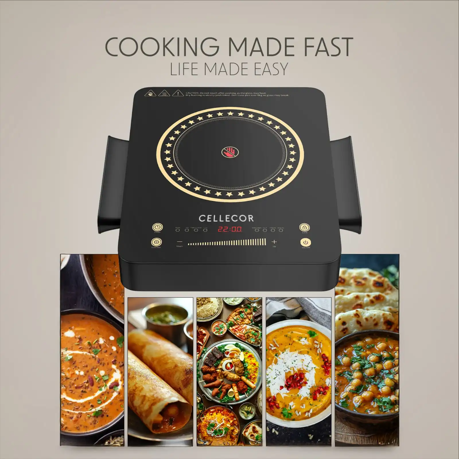 Cellecor ICT55CE Infrared Cooktop Induction.The sleek LED display offers clear, easy-to-read settings for precise cooking control.