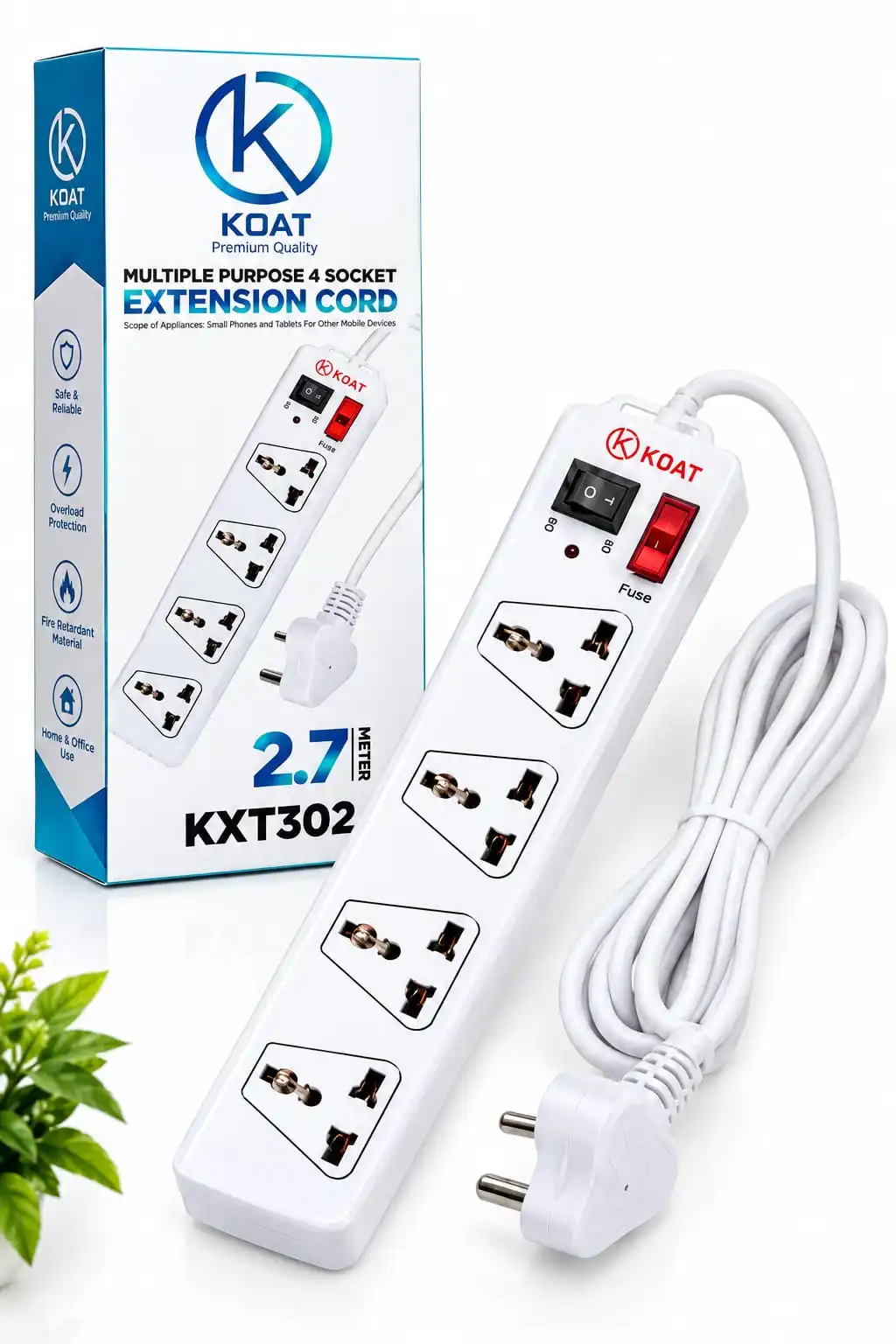 Power More, Reach Further – KOAT 4 Socket Extension Board with 2.7M Long Cord.