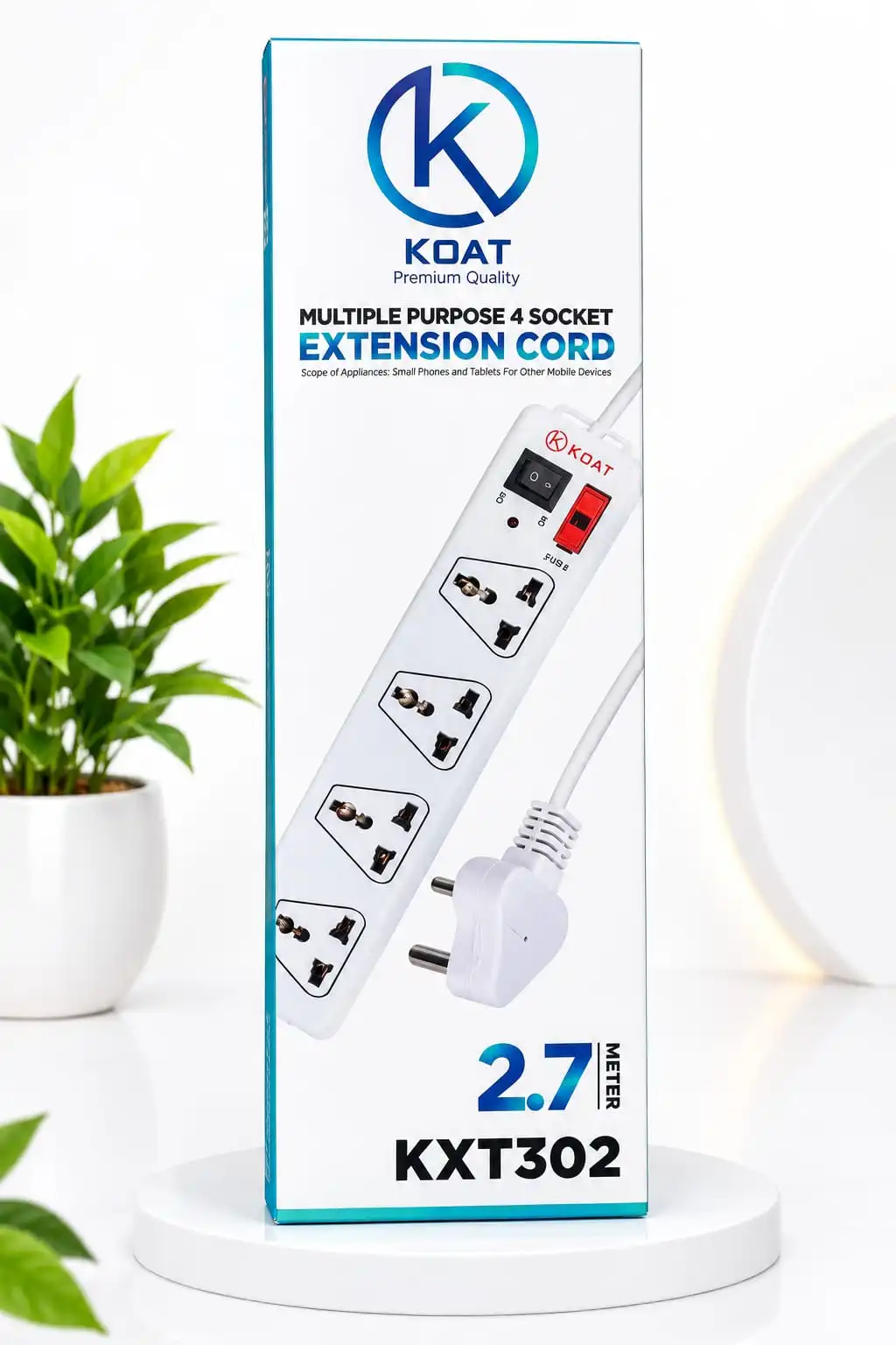 Power More, Reach Further – KOAT 4 Socket Extension Board with 2.7M Long Cord.