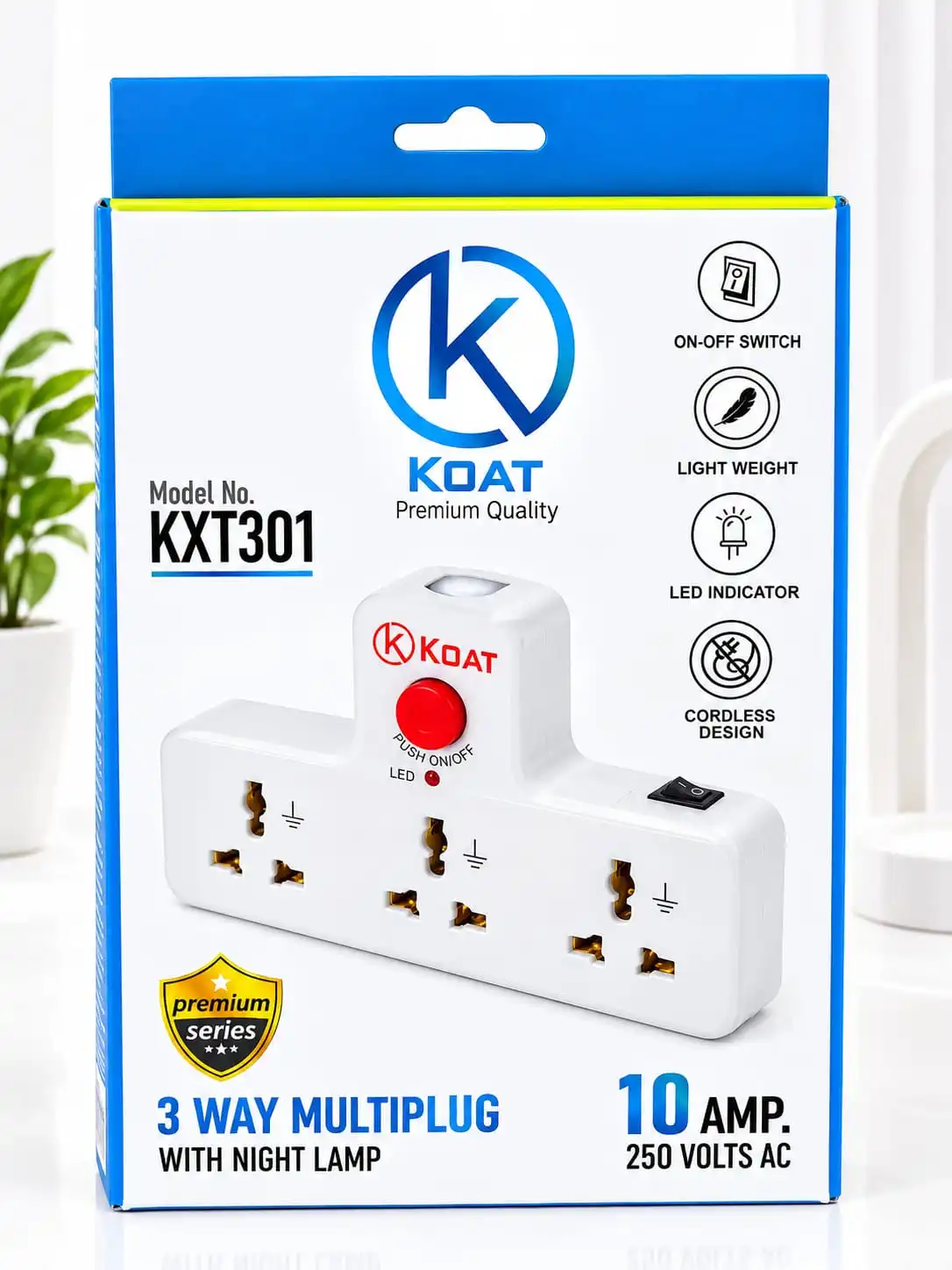 KOAT KXT301 3-Way Multiplug with Night Lamp.