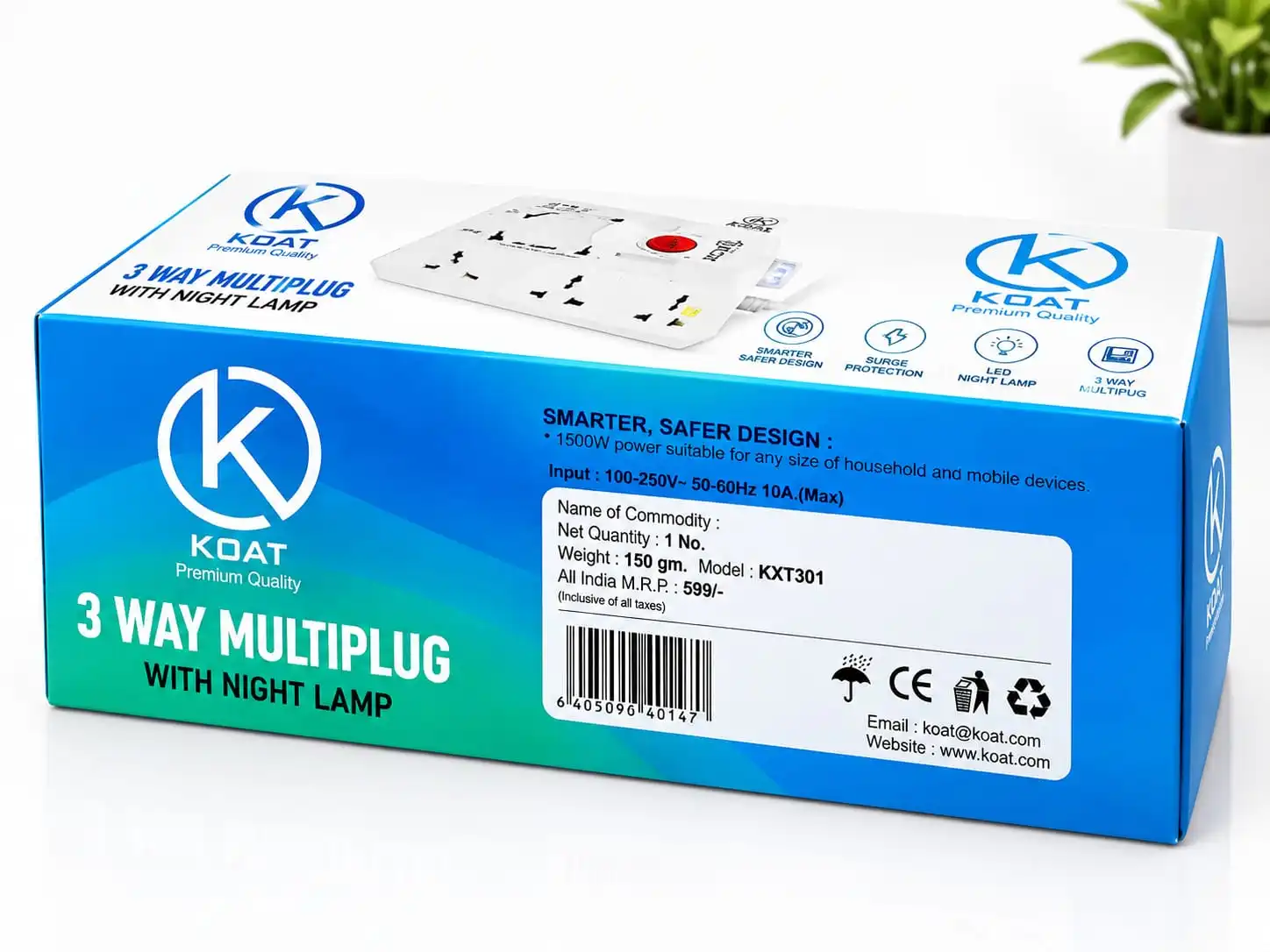 KOAT KXT301 3-Way Multiplug with Night Lamp.