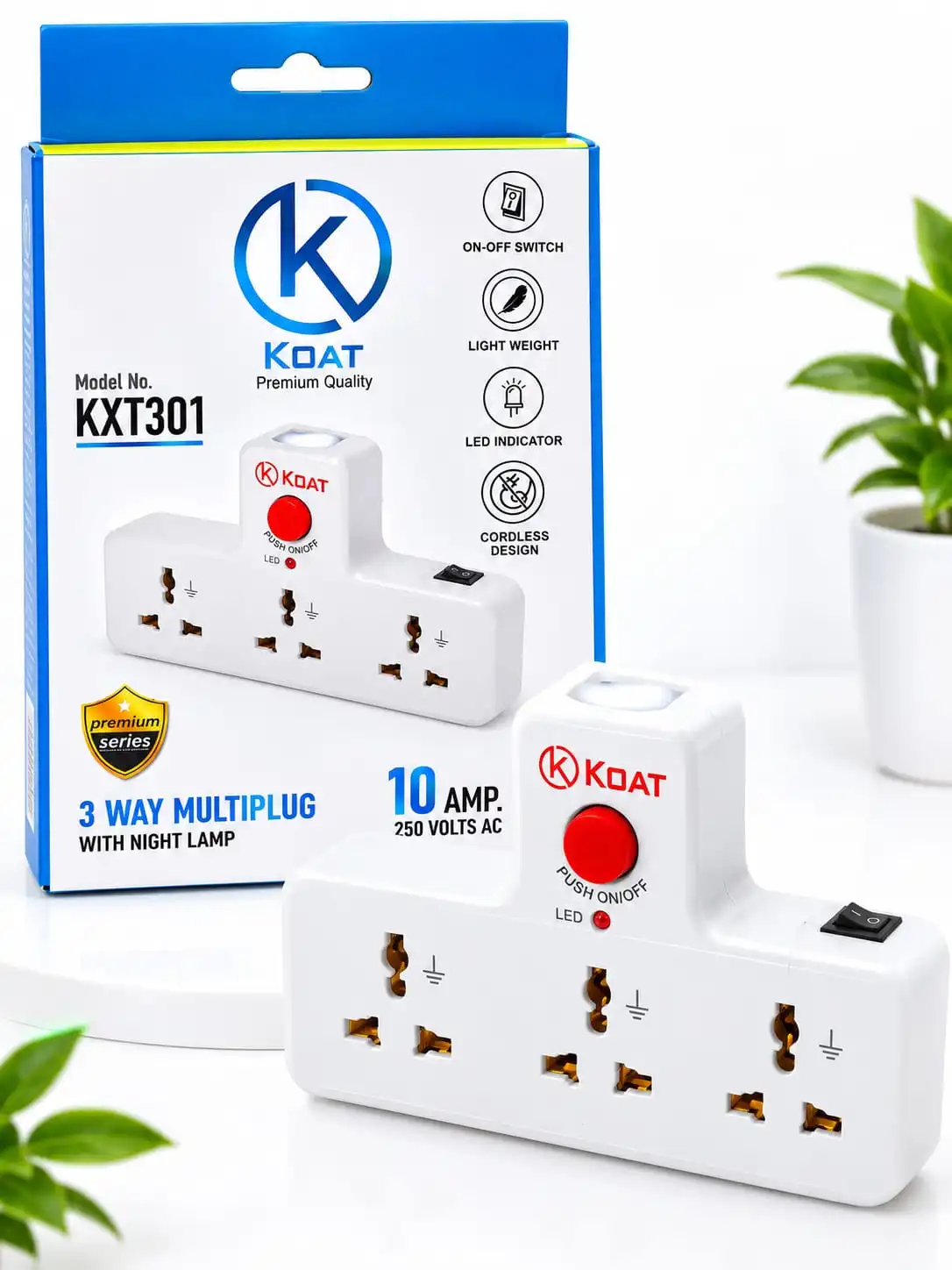 KOAT KXT301 3-Way Multiplug with Night Lamp.