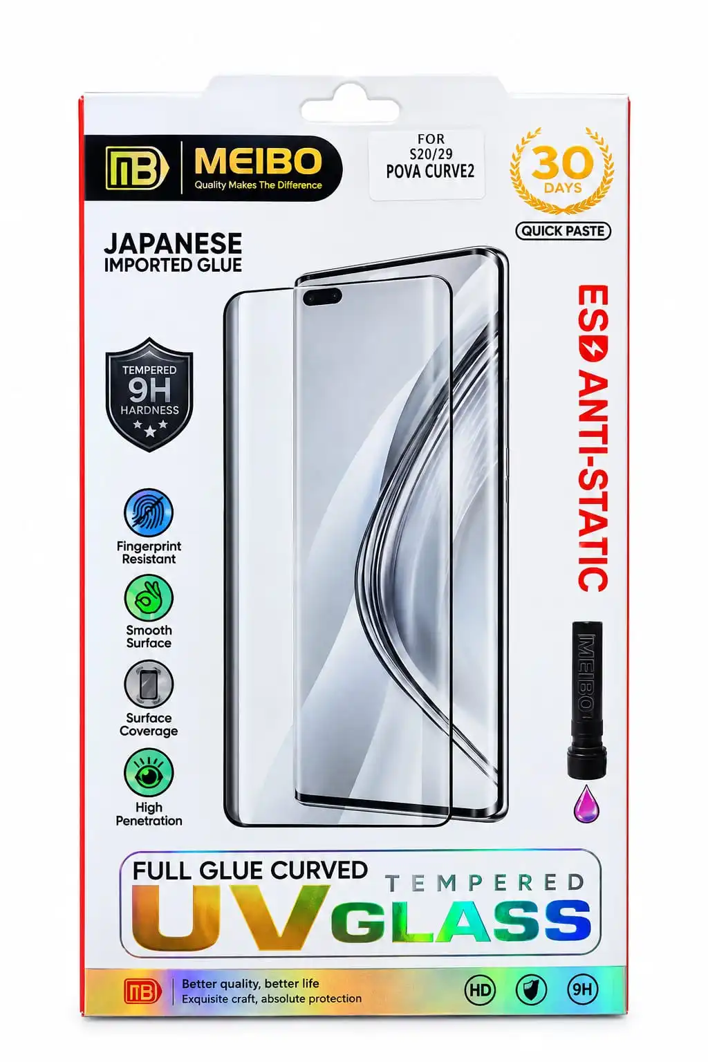 Advanced Meibo- UV Tempered Glass Screen Protector For Tecno Pova Curve2 5G (6.78 Inch, Pack of 1) Full Adhesive HD+ UV Curved Screen Guard, Case Friendly with installation kit & Guide
