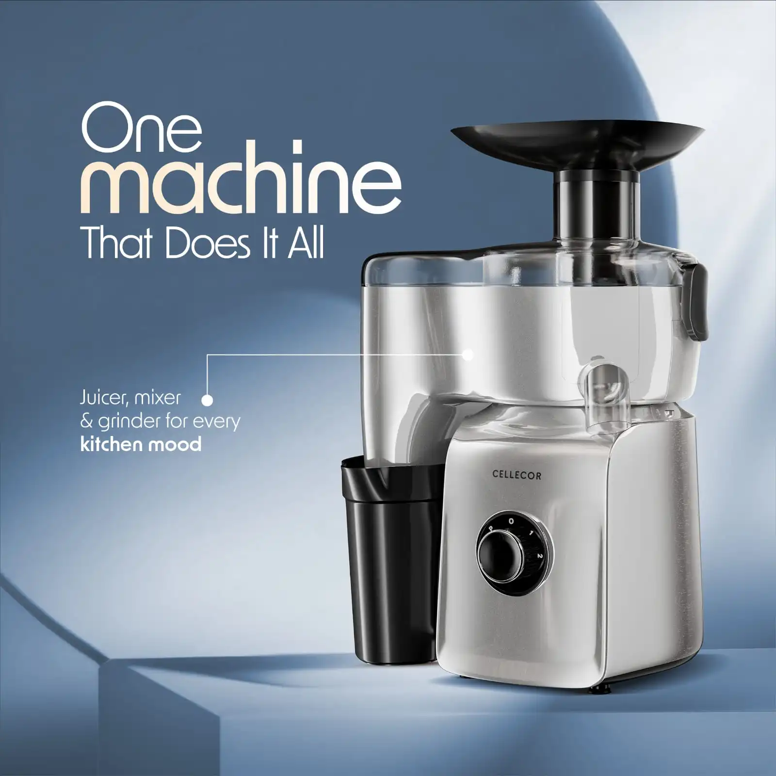 Cellecor JMGC 600 Plus Juicer Mixer Grinder. With a powerful 600W 100% pure copper motor that can reach speeds of up to 28,000 RPM (2 years warrenty)