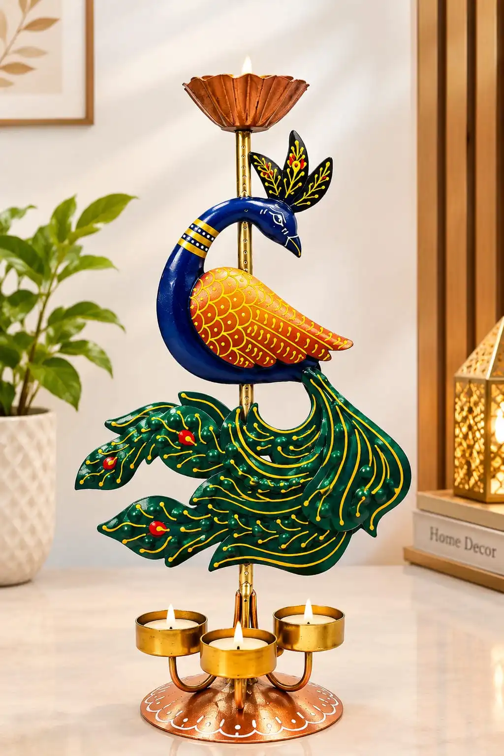 Beautiful golden finish Peacock with intricate detailing for an elegant appearance. Peaceful Design.
