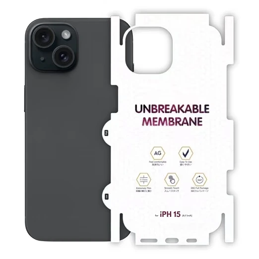 Matte Finish Full Body Cover Back Protector Compatible with iPhone 15 | Unbreakable Membrane Scratch Guard Full Fit Protective, Case Friendly, (Back & Side) (Pack of 1)