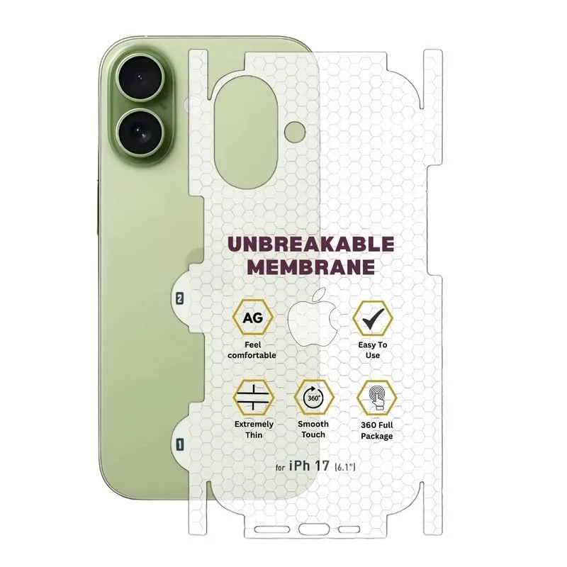 Matte Finish Full Body Cover Back Protector Compatible with iPhone 17 | Unbreakable Membrane Scratch Guard Full Fit Protective, Case Friendly, (Back & Side) (Pack of 1)