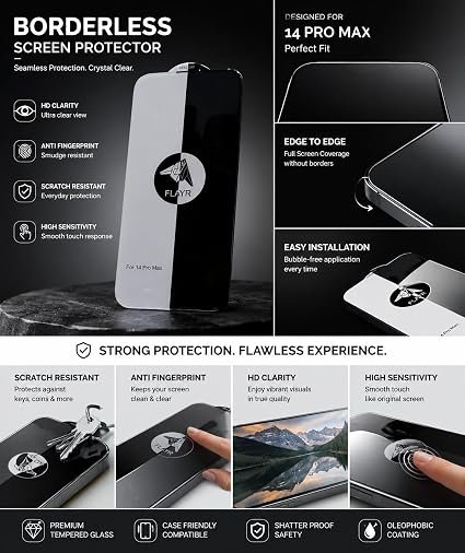 Borderless Premium Tempered Glass Screen Protector Guard For iPhone 18 Pro (6.3 Inch, Pack of 1) | Edge to Edge Coverage With Easy to installation kit.