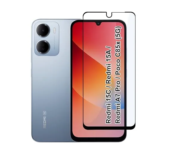 Tempered Glass for Redmi 15C / Redmi 15A / Redmi A7 Pro/Poco C85x (5G) | Screen Protector .Full HD Quality Tempered Glass Anti-Scratch Edge to Edge Coverage with Easy Installation.