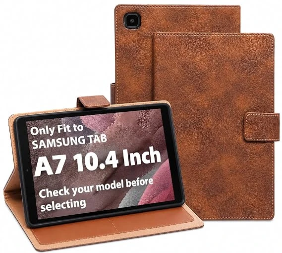 Case Cover for Samsung Galaxy Tab A7 10.4 (2020) - [SM-T500 / T505/ T507] Protective Leather Back Case with Viewing Stand and Card Slots Flip Folio (Light Brown)