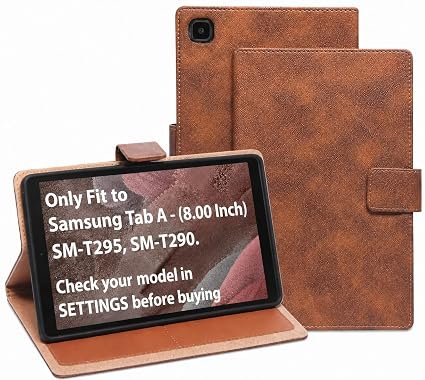 Leather Flip Magnetic Closure Card Slots Cover Case Back for Samsung Galaxy Tab A 8.0 inch (2019) SM-T290, SM-T295 (Camel Brown - Textured)