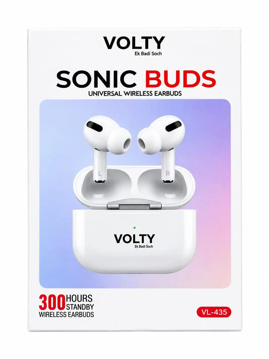 VOLTY Sonic Buds VL-435 are stylish and compact universal wireless earbuds designed for everyday entertainment, music, video streaming, and calling. With a sleek white finish and a modern ergonomic design, these earbuds offer a clean and premium appearance while being easy to carry and use.