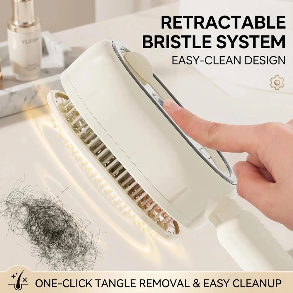 Electric Steam Brush for Hair, 3 in 1 Anti-Static Detangling Comb & Air Cushion Massage, Rechargeable Steam Hair Straightener with Spray, for Frizz & Tangles Control, Nourishes Hairs