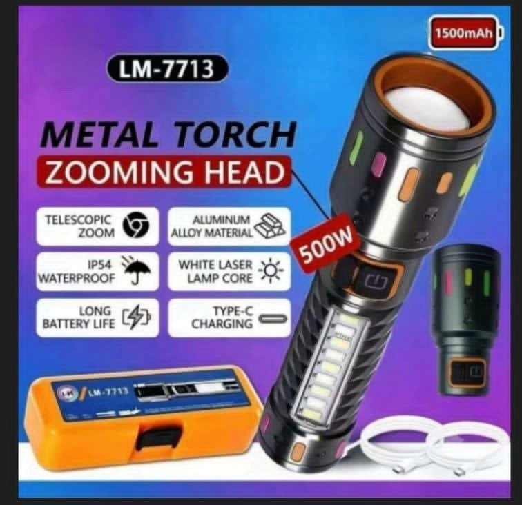 LM-7713 Torch Light High Power 1500 Lumens 3 Modes of Brightness (Multicolor)