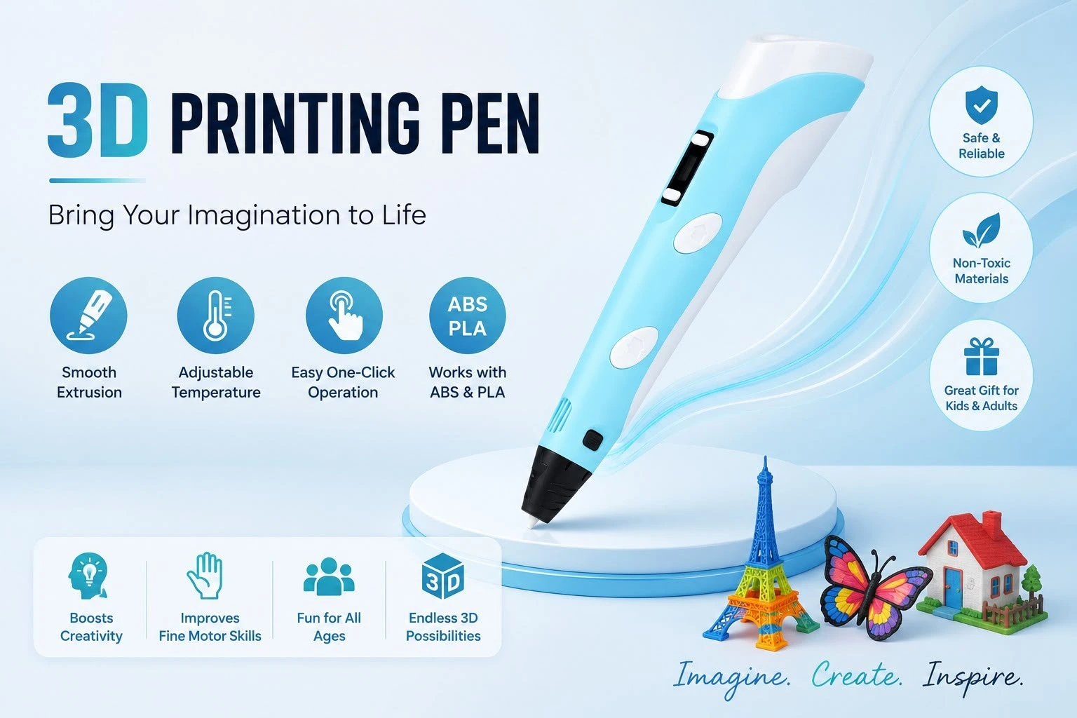 3D Printing Pen with LCD Display for Kids & Adults, Adjustable Temperature & Speed Control | Professional 3D Drawing Pen Kit with PLA Filament Refills USB Cable & Stand.
