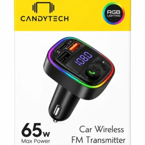 Candytech 65W Car Wireless FM Transmitter combines charging and wireless audio functionality in one compact device. Its digital display helps monitor the car power status,