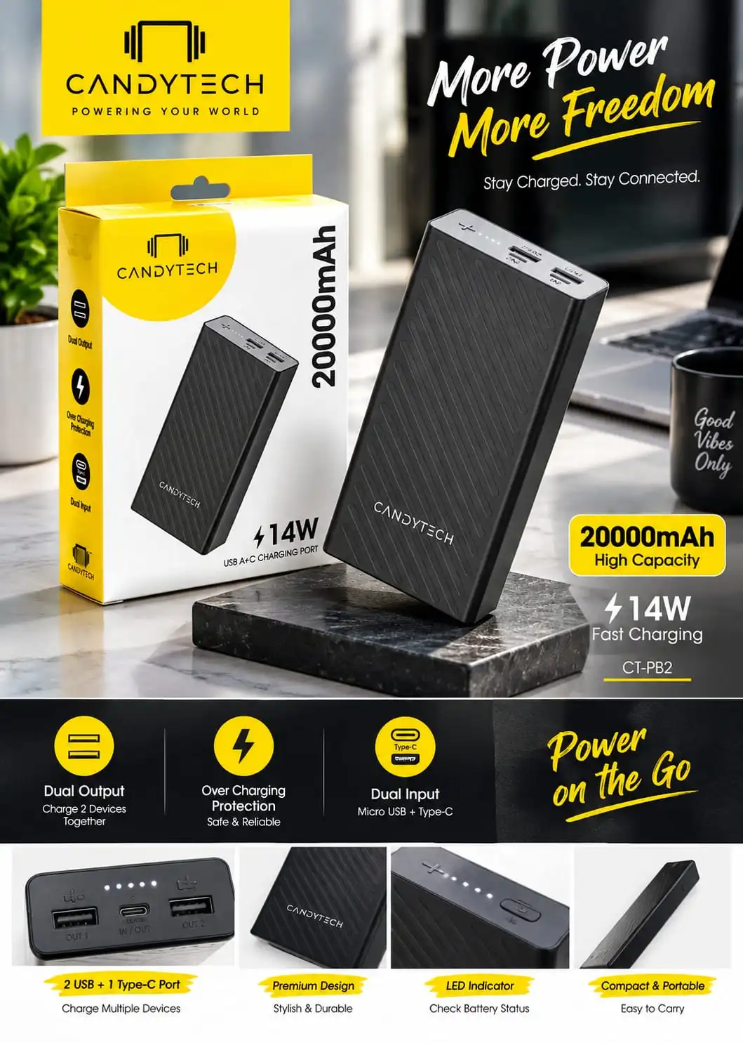 CANDYTECH CT-PB2 20000mAh Power Bank. CT-PB2 20000mAh.With Warrenty ( 6Month ).