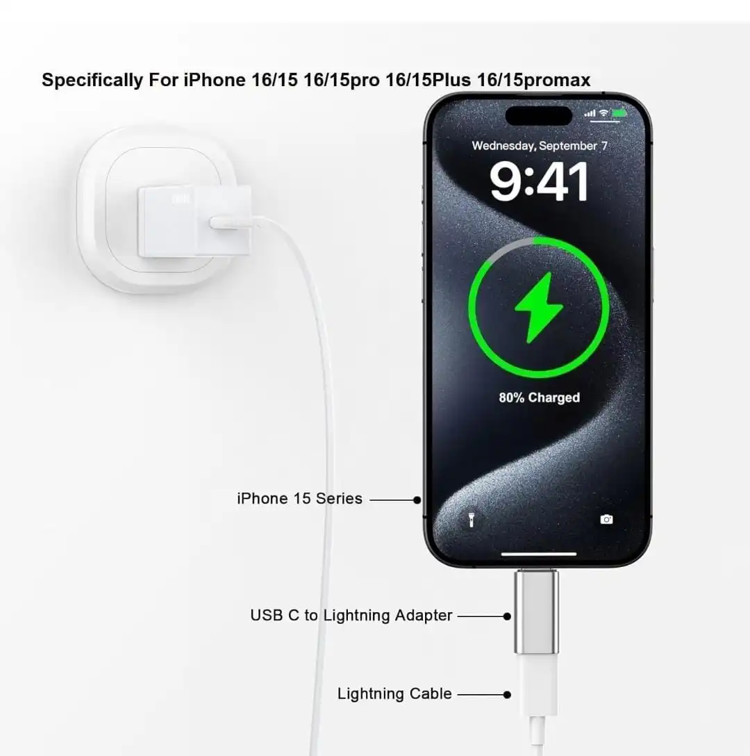 Lightning to USB-C Adapter, Lightning Female to Type-C Male Fast Charging Converter, Compatible with i Phone 15/16 Series & i Pad (Charge & Data Sync, No Audio)