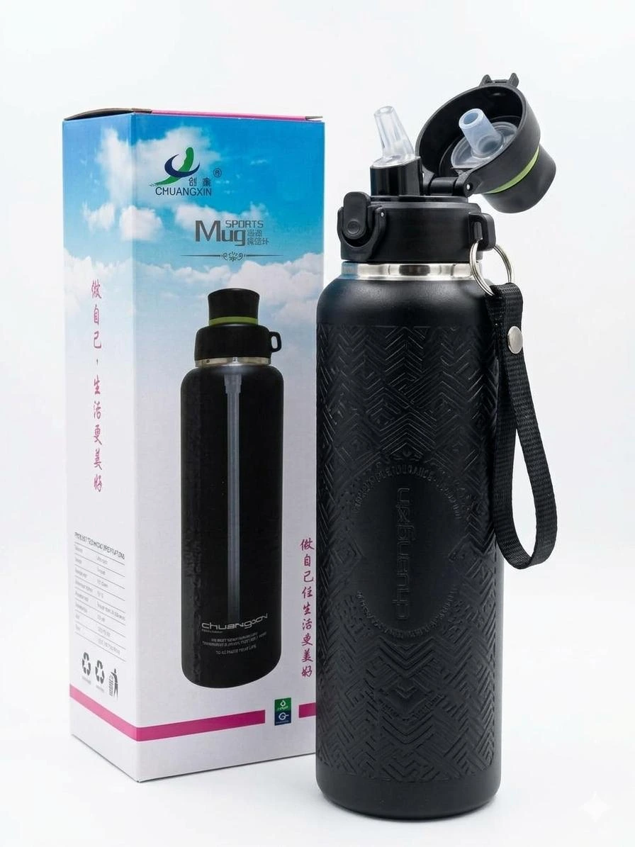Stainless Steel & Food-Grade Plastic Matte Black Gym, Sports, Travel, Office & Daily Use.