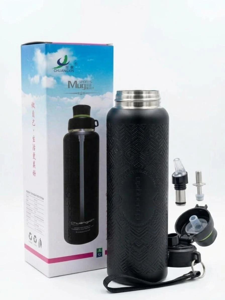 Stainless Steel & Food-Grade Plastic Matte Black Gym, Sports, Travel, Office & Daily Use.