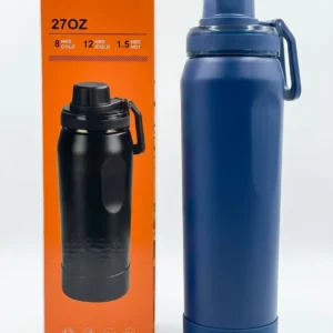 27 OZ Insulated Water Bottle | Portable Thermo Flask with Carry Handle | Stylish Blue Water Bottle for Gym, Office & Travel