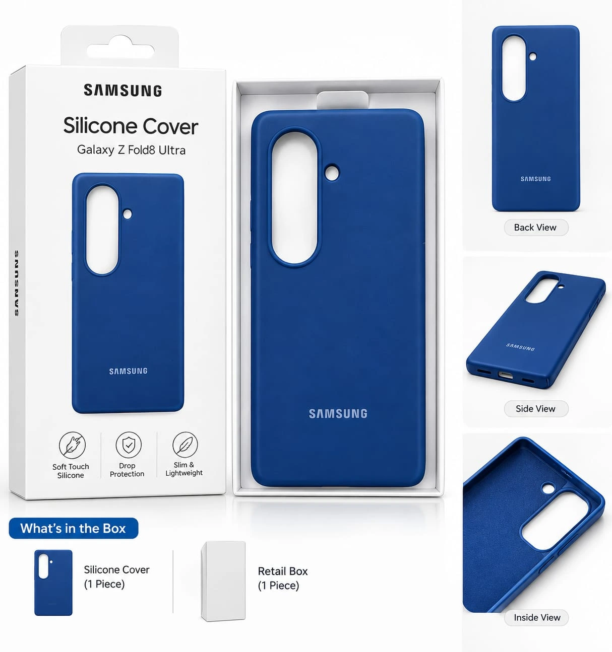 Blue Silicone Back Cover for Samsung Galaxy Z Fold8 Ultra.