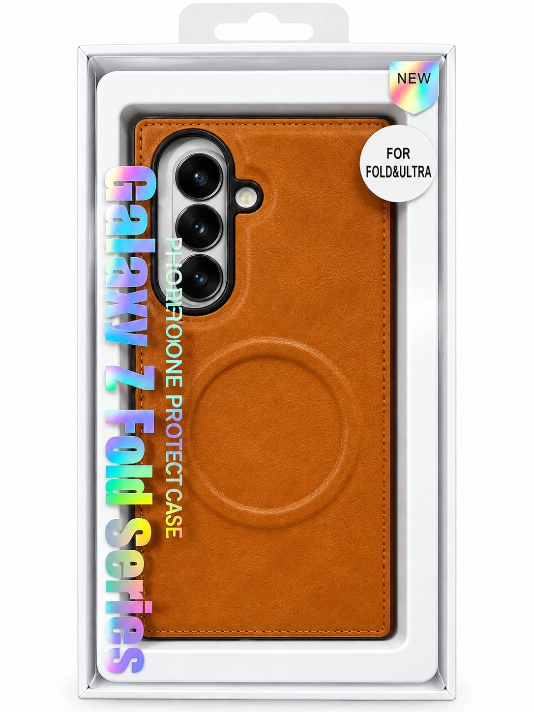 Tan Brown Leather Texture Protective Case for Samsung Galaxy Z Fold Series.