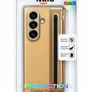 Premium Gold Leather Texture Back Cover for Samsung Galaxy Z Fold Series.