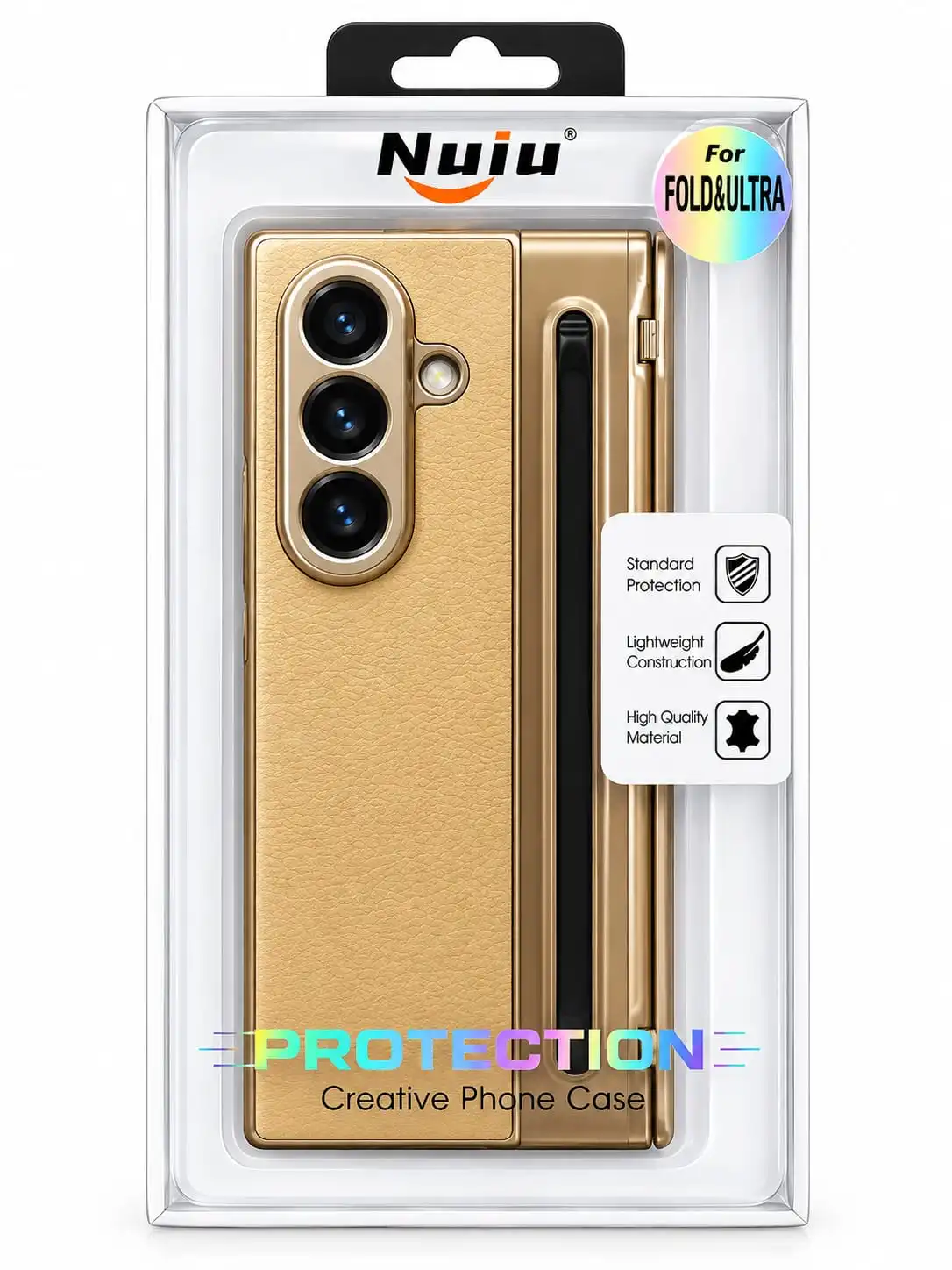Premium Gold Leather Texture Back Cover for Samsung Galaxy Z Fold Series.
