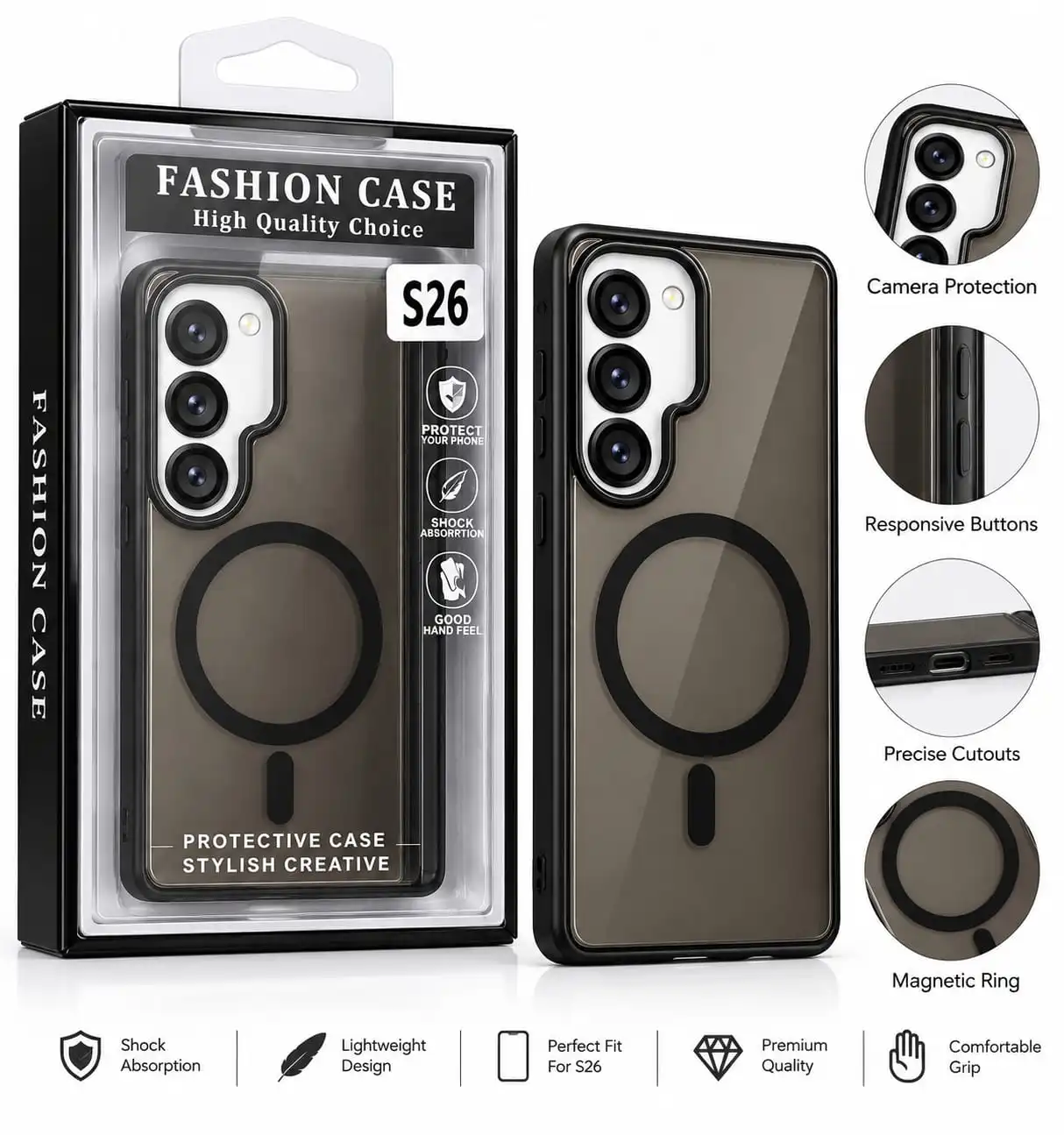 Samsung S26 Magnetic Protective Back Cover – Smoke Grey.