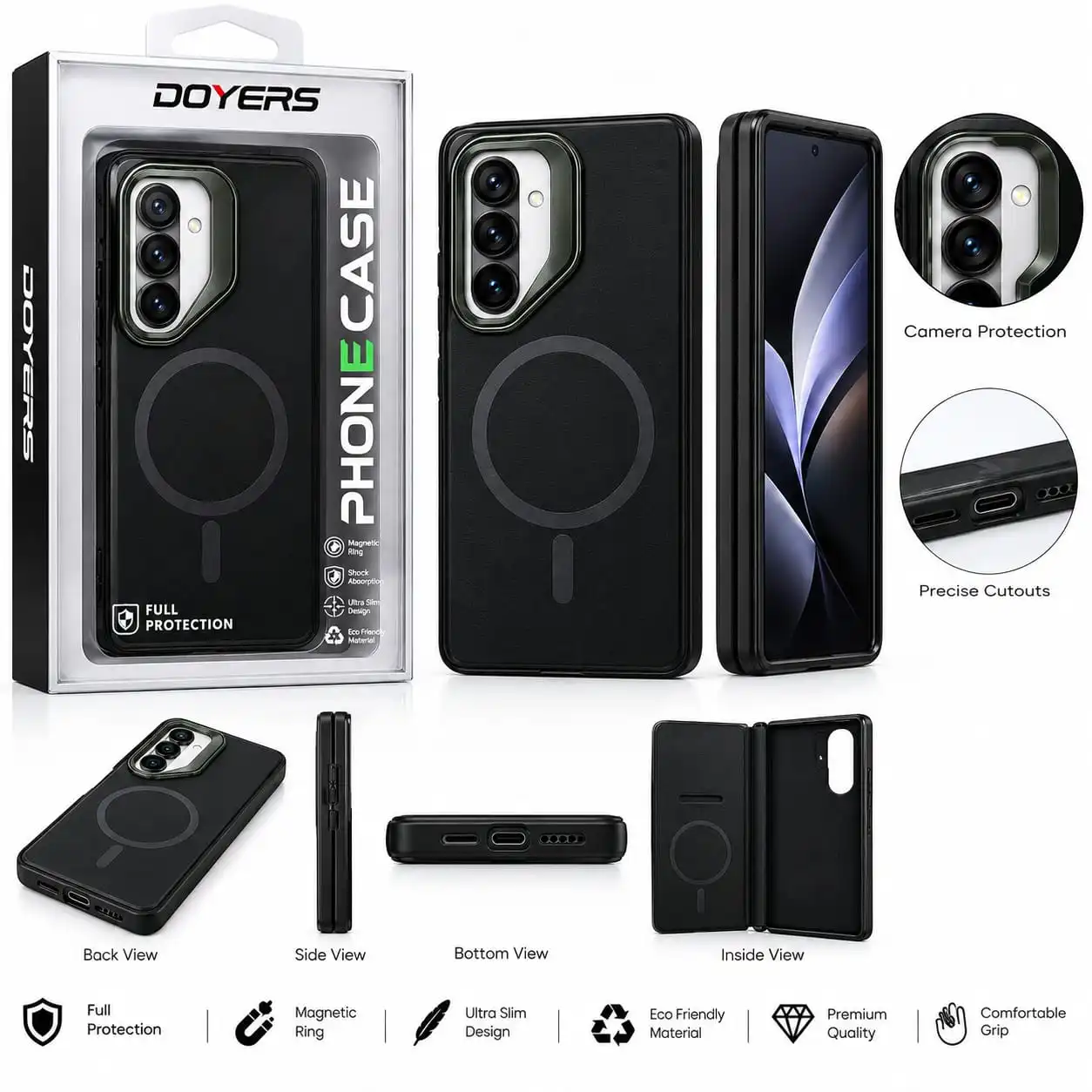 DOYERS Premium Magnetic Ring Back Cover – Black.