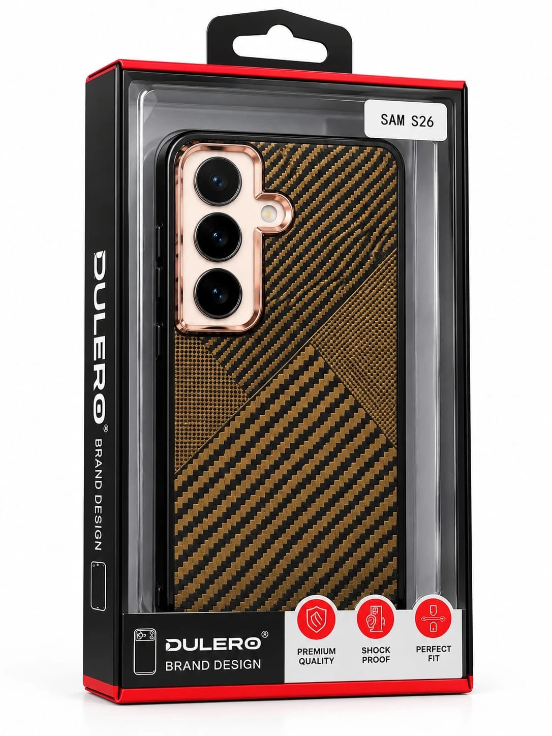 DULERO Premium Designer Back Cover for Samsung Galaxy S26 – Black & Golden.