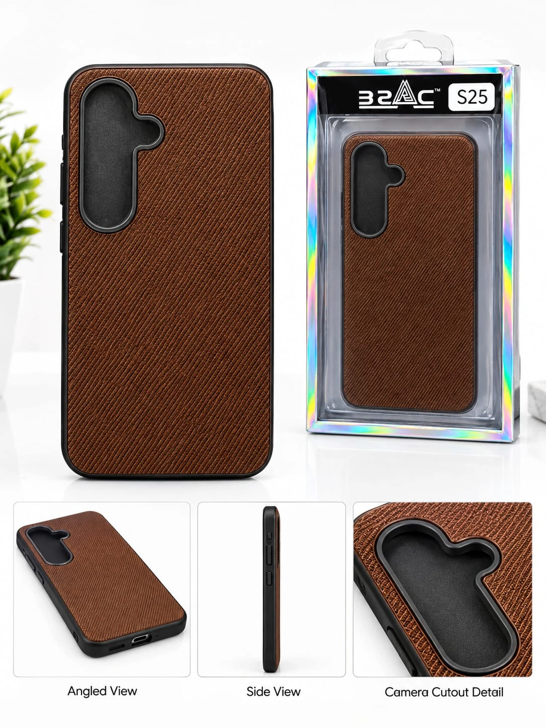 B2AC Premium Brown Textured Back Cover for Samsung Galaxy S25.