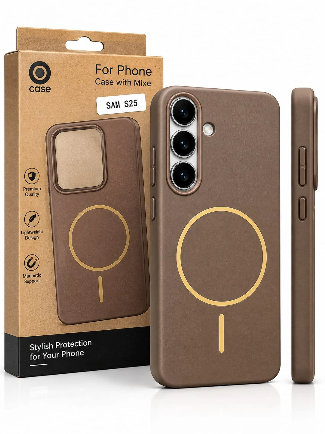 Glossy Sparkle Magnetic Back Cover for Samsung Galaxy S25 – Premium Brown.